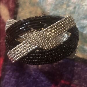 Black and Silver Multi-Strand Beaded Bracelet - Women Jewelry